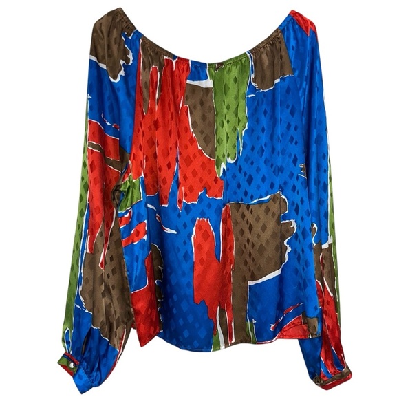 Tory Burch Printed Silk Jacquard Off The Shoulder Blouse - Picture 3 of 9